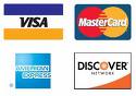 We accept VISA, MasterCard, Amercian Express, Discover and PayPal